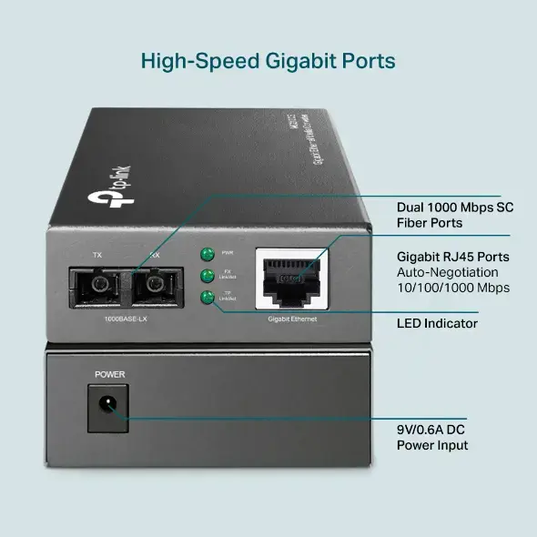 "TP-Link" gigabitinis vieno režimo laikmenos keitiklis, 1000 Mbit/s, IEEE 802.1ab, IEEE 802.3x, IEEE 802.3z, Gigabit Ethernet, 1000 Mbit/s, SC, laidinis
