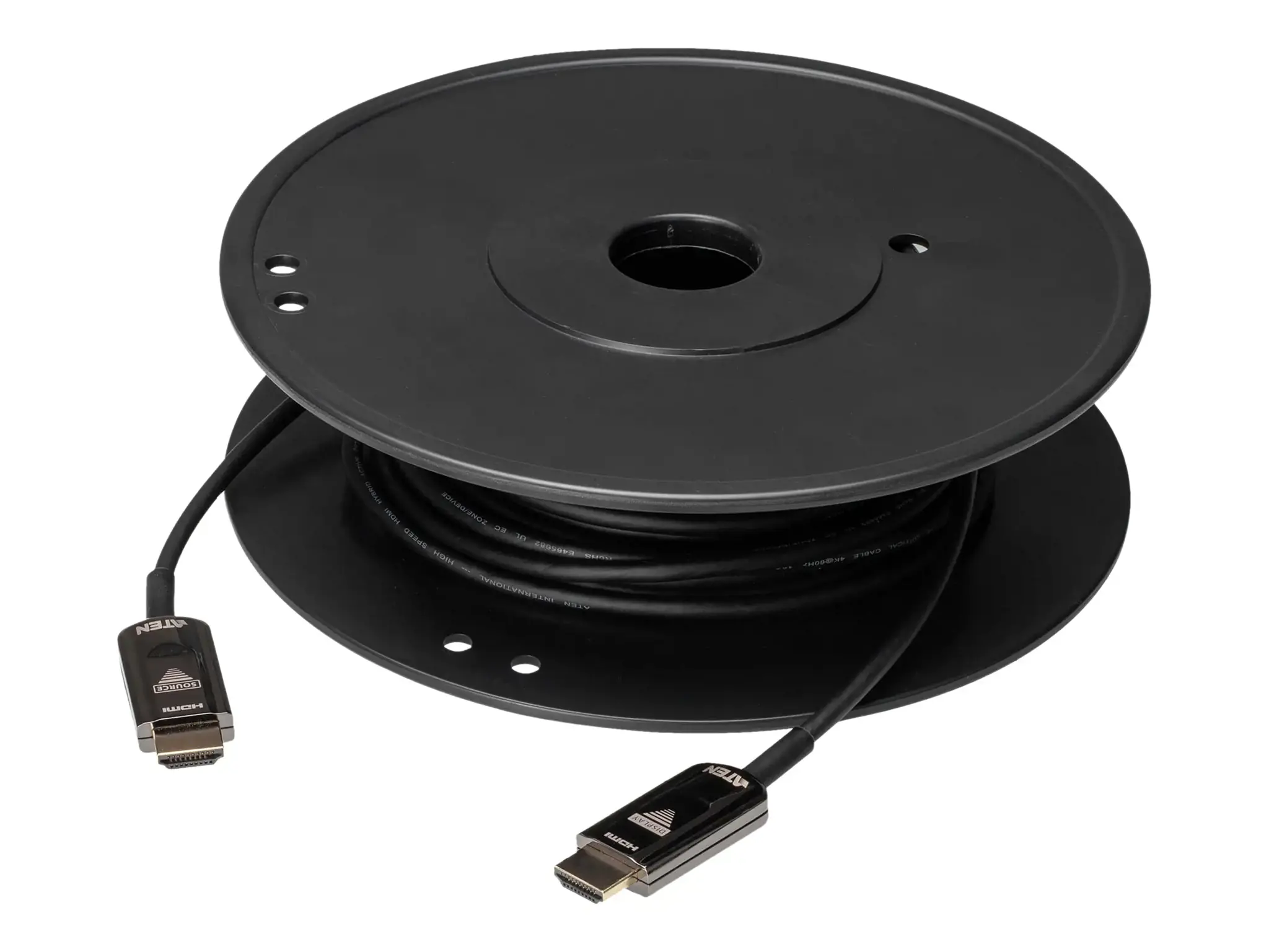 ATEN 30 m True 4K HDMI 2.0 aktyvusis optinis kabelis (True 4K@30 m), 30 m, HDMI A tipo (standartinis), HDMI A tipo (standartinis), 3D, 18 Gbit/s, juodas