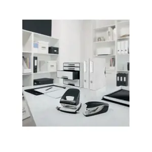 "Leitz NeXXt WOW" metalinė biuro skylmuša, 30 lapų, juoda, balta, metalinė, 3 mm, A4, A5, A6, Folio, JAV, 107 mm