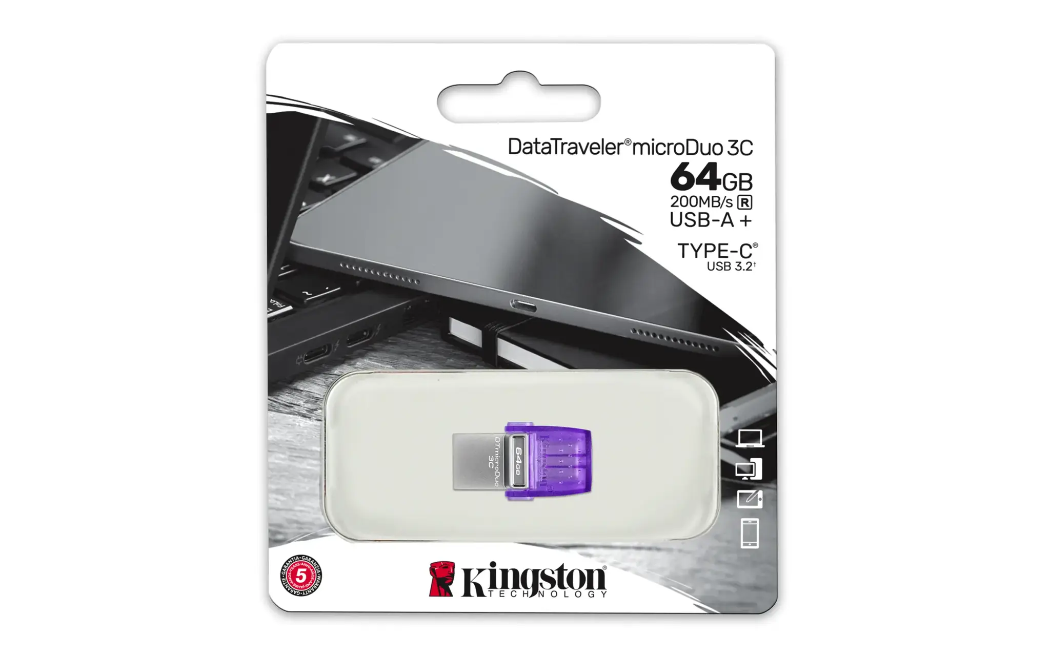 "Kingston" 64GB "DataTraveler microDuo 3C" 200MB/s dvigubas USB-A + USB-C EAN: 740617328219