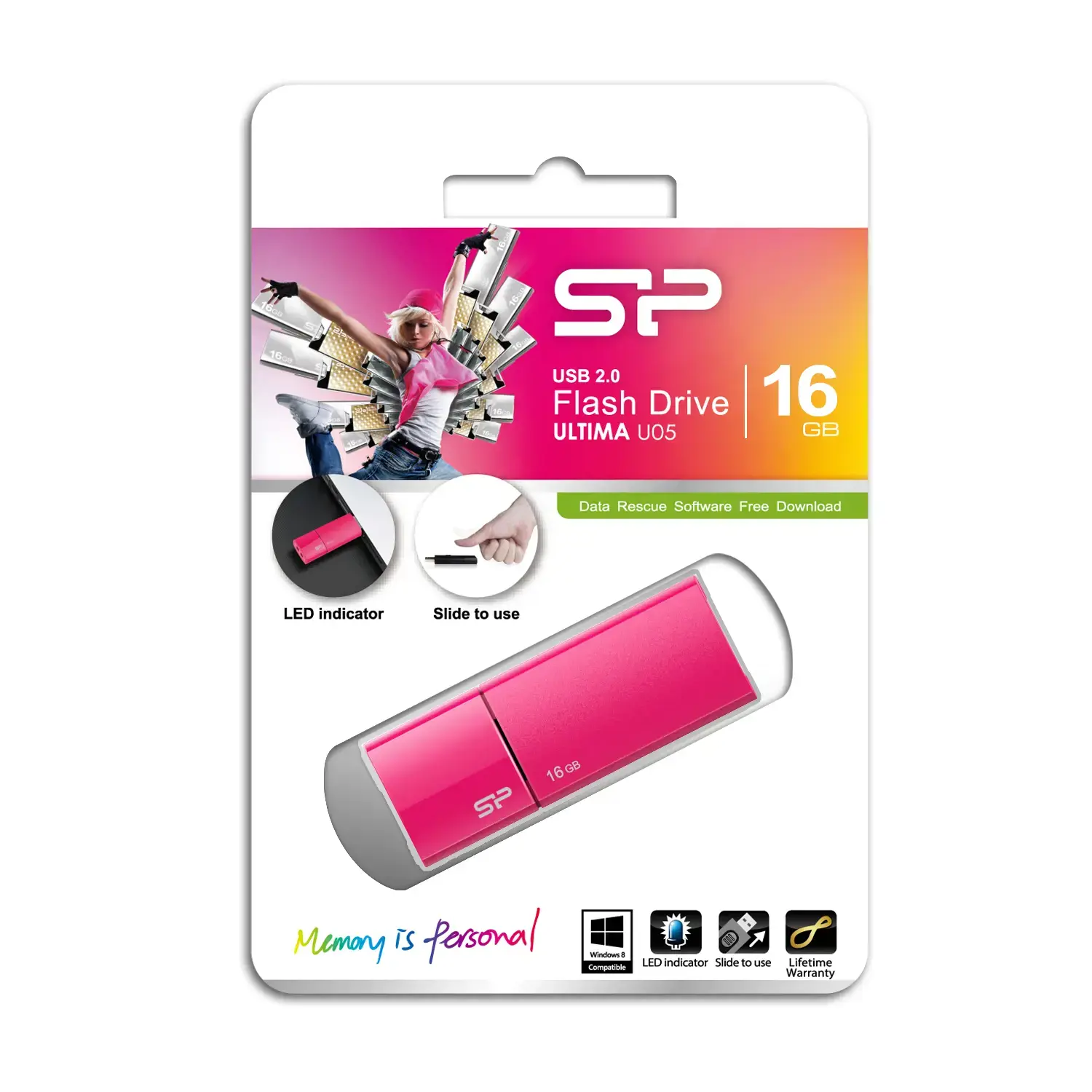 "Silicon Power Ultima U05", 16 GB, USB Type-A, 2.0, skaidrių, 9,2 g, rožinė