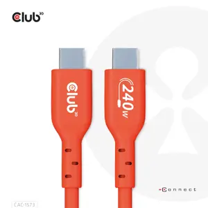 CLUB3D USB2 Type-C Bi-Directional Cable, Data 480Mb,PD 240W(48V/5A) EPR M/M 2m, 2 m, USB C, USB C, …