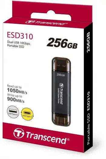 TRANSCEND ESD310C 256 GB išorinis SSD diskas USB 10Gb/s C/A tipo
