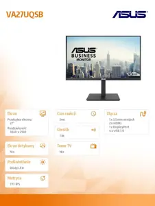 ASUS VA27UQSB, 68.6 cm (27"), 3840 x 2160 pixels, 4K Ultra HD, LCD, 5 ms, Black