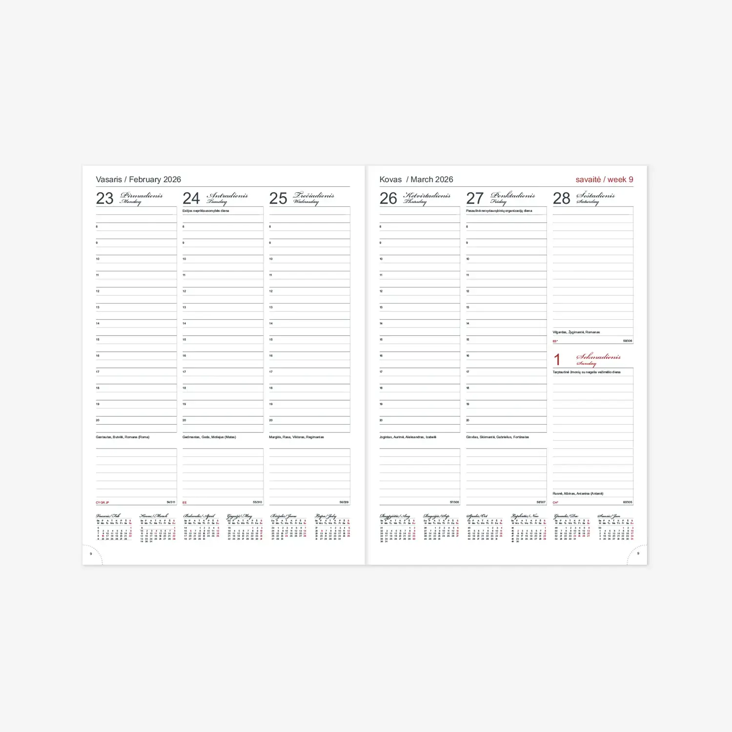 Kalendorius FUTURA VIP 2026, A4, PU, mėlyna, aukso spalvos kraštai