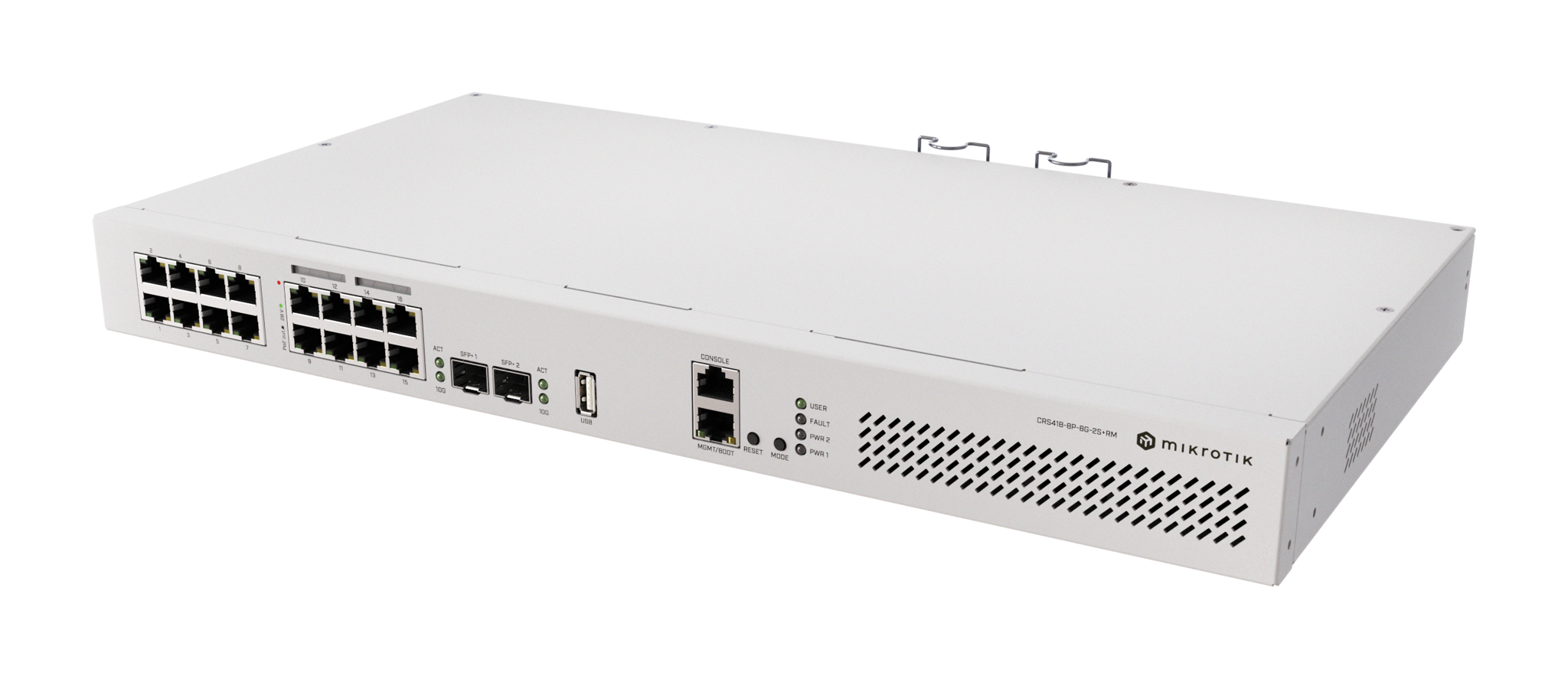 MikroTik | Cloud Router Switch with RouterOS L5, racmount case | CRS418-8P-8G-2S+RM