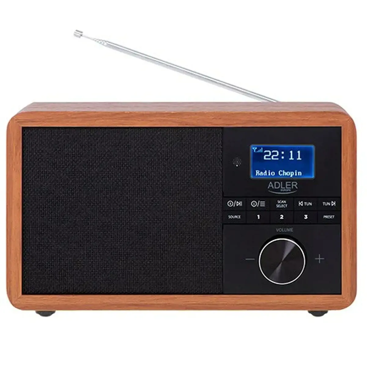 "Adler Radio" DAB+ "Bluetooth" AD 1184. LCD ekranas, juodos/rudos spalvos, žadintuvo funkcija
