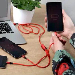 UNITEK C4049RD Unitek kabelis "3-in-1", USB-Type-C/MicroUSB/žaibolaidis, 1,2 m, raudonas, C4049RD