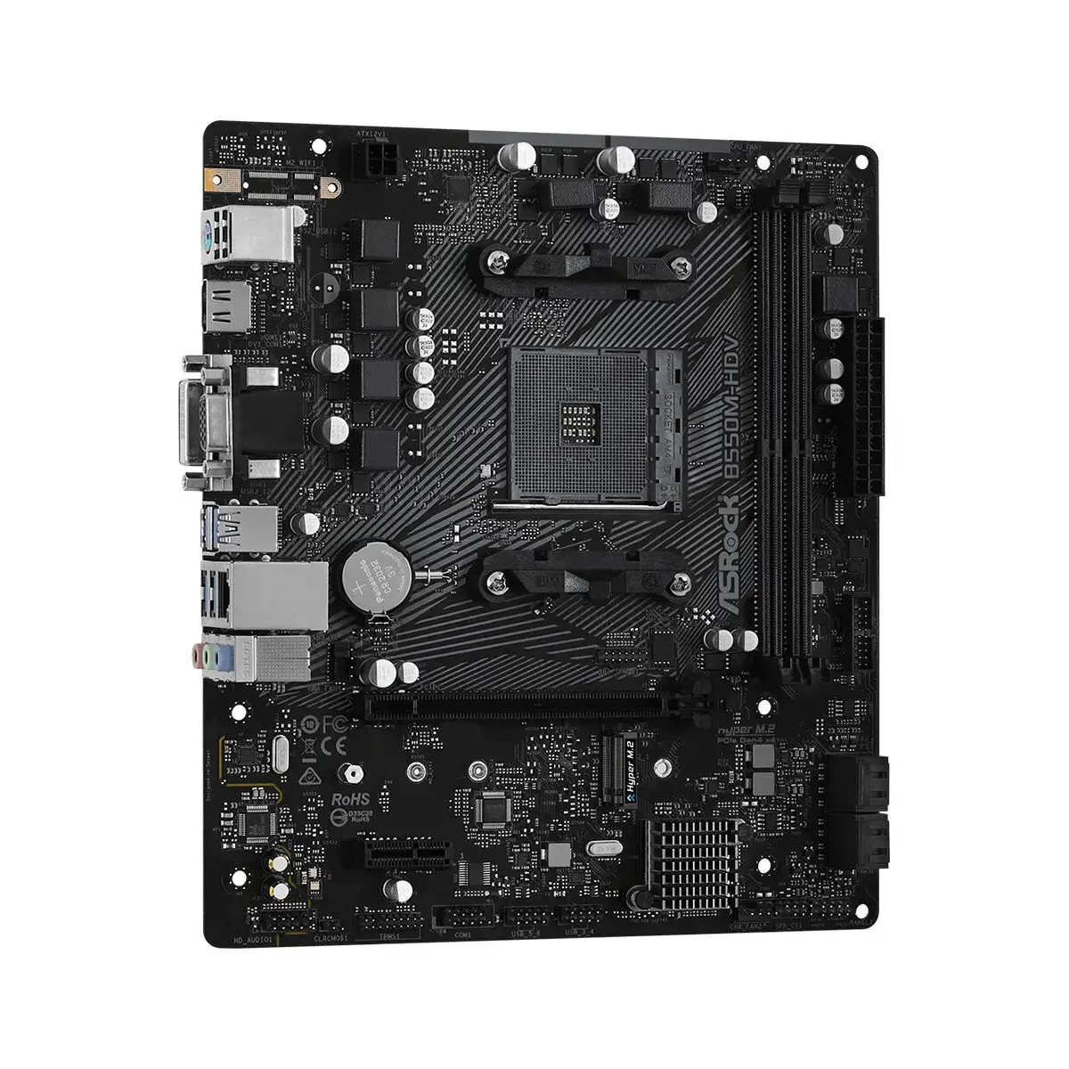 ASROCK B550M-HDV mATX MB 3 kartos AMD AM4 lizdas DDR4 4733+ 1 x3.0 PCIe 16x4.0 HDMI DVI-D D-Sub 7.1 CH HD 4 SATA3 6 USB 3.2 Gen1