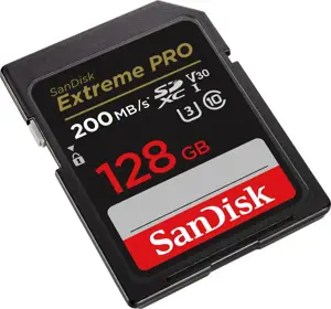 "SanDisk Extreme PRO" 128 GB SDXC atminties kortelė + 2 metų "RescuePRO Deluxe" iki 200MB/s ir 90MB/s skaitymo/rašymo greitis, UHS-I, 10 klasė, U3, V30; EAN:619659188634