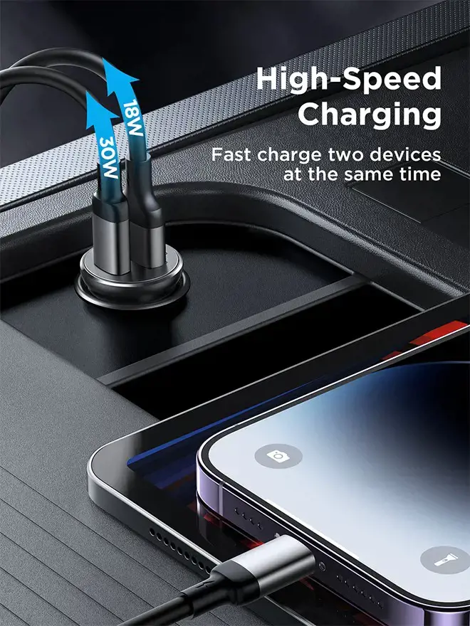 Automobilinis įkroviklis Joyroom CCN05 USB-C/USB-A 30W juodas