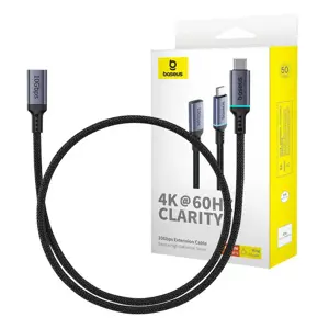 "Baseus" aukštos raiškos ilgintuvas USB-C vyriškos ir moteriškos lyties 10Gbps, 0,5 m (juodas)