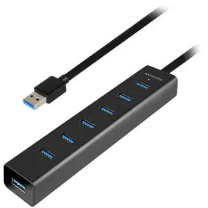 AXAGON HUE-SA7BP 7x USB3.0 ALU įkrovimo koncentratorius su kintamosios srovės adapteriu, juodas