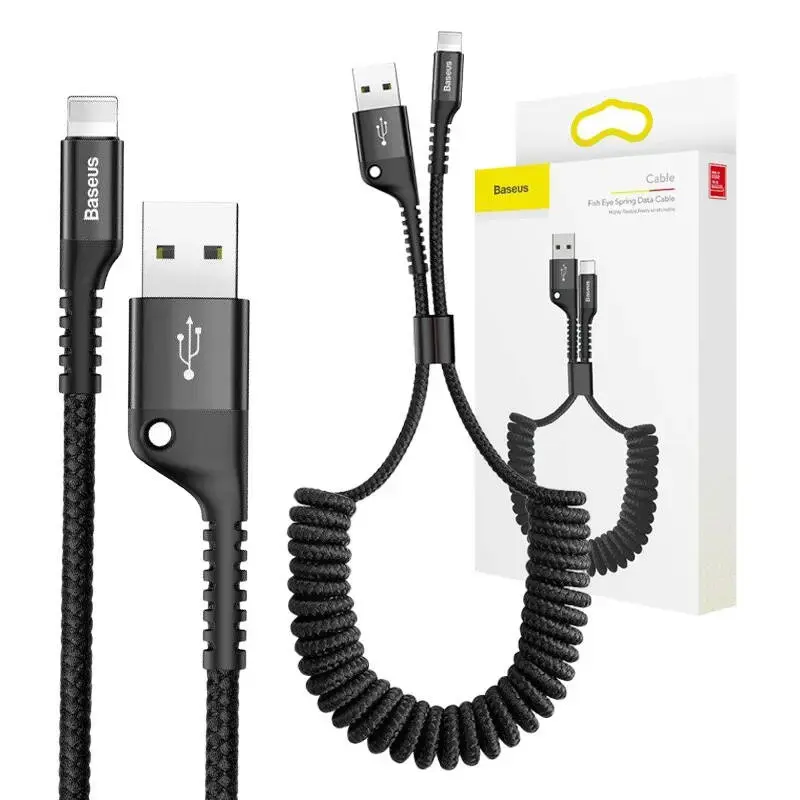 Kabelis Baseus spiralinis USB2.0 A kištukas - IP lightning kištukas 1 m. su nailoniniu šarvu Fish ey