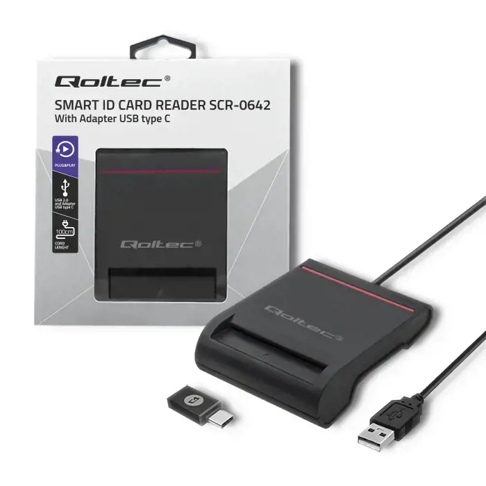 QOLTEC išmaniųjų lustų ID kortelių skaitytuvas USB 2.0 Plug&Play