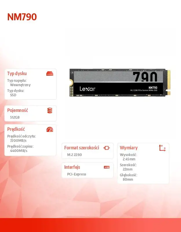 SSD diskas Lexar NM790 512 GB, M.2, PCIe Gen 4.0 x4