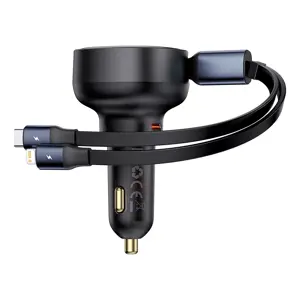 Automobilinis įkroviklis "Baseus Enjoyment USB-C" su USB-C kabeliu ir "Lightning" 60 W (juodas)