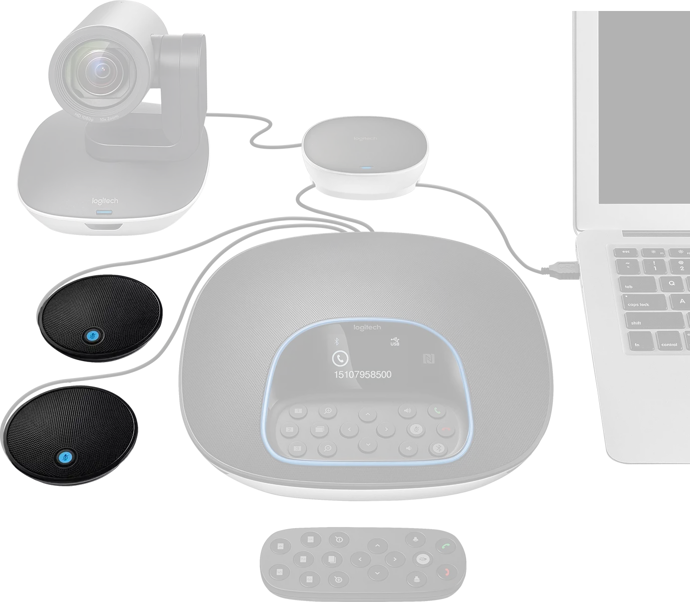 "Logitech GROUP Expansion" mikrofonas, stalinis mikrofonas, 28 dB, 100 - 11000 Hz, 1 %, visakryptis, belaidis