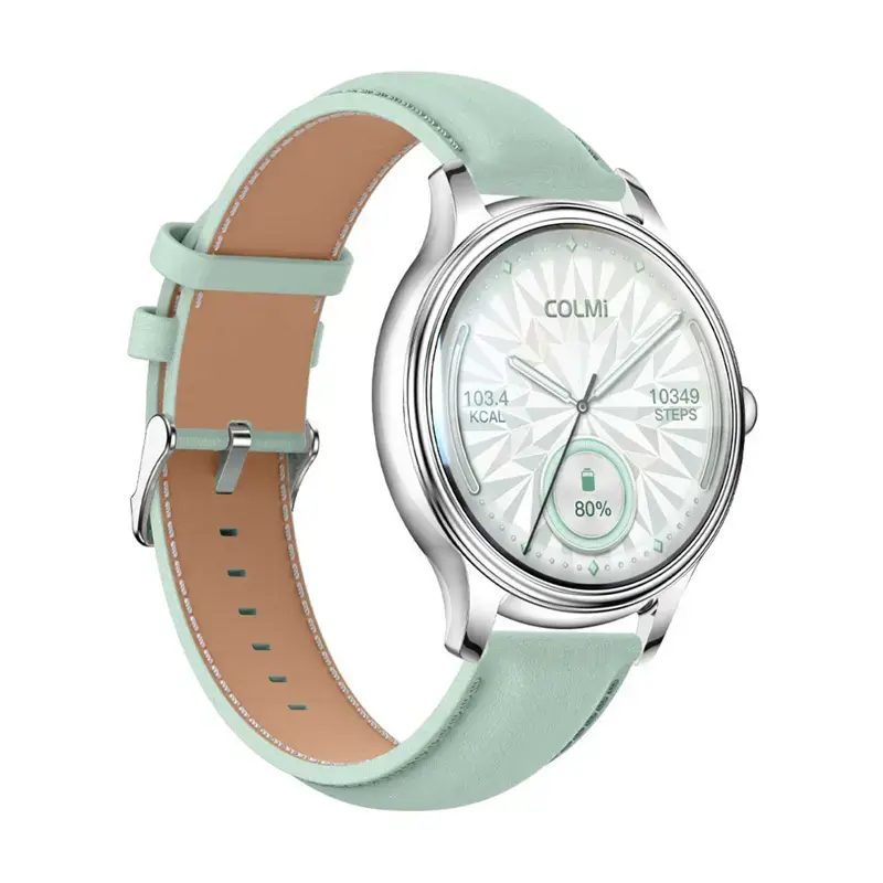 COLMI L28 Smart Watch (Silver-green + green leather strap)