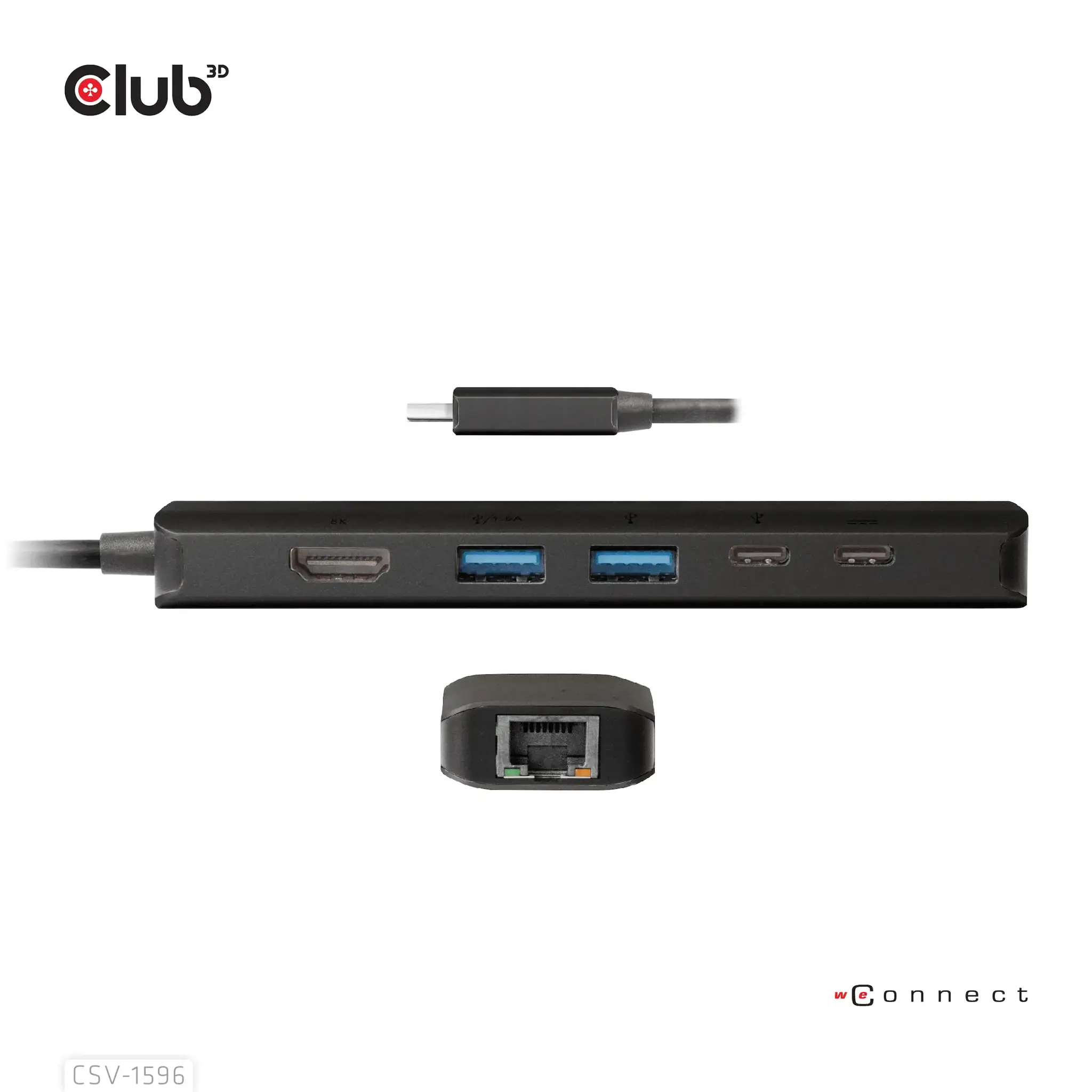 CLUB3D USB Gen1 Type-C, 6-in-1 Hub with HDMI 8K30Hz, 2xUSB Type-A, RJ45 and 2xUSB Type-C, Data and PD charging 100 watt, USB 3.2 Gen 1 (3.1 Gen 1) Type-C, HDMI, RJ-45, USB 3.2 Gen 1 (3.1 Gen 1) Type-A, USB 3.2 Gen 1 (3.1 Gen 1) Type-C, 5000 Mbit/s, 120 Hz, 7680 x 4320 pixels, Black