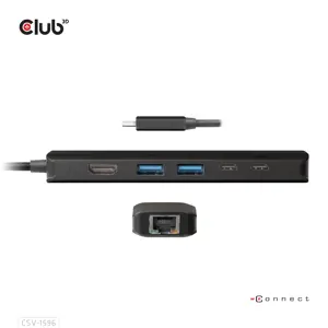 CLUB3D USB Gen1 Type-C, 6-in-1 Hub with HDMI 8K30Hz, 2xUSB Type-A, RJ45 and 2xUSB Type-C, Data and PD charging 100 watt, USB 3.2 Gen 1 (3.1 Gen 1) Type-C, HDMI, RJ-45, USB 3.2 Gen 1 (3.1 Gen 1) Type-A, USB 3.2 Gen 1 (3.1 Gen 1) Type-C, 5000 Mbit/s, 120 Hz, 7680 x 4320 pixels, Black