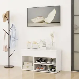 Suolas su batų lentyna, baltas, blizgus, 80x30x45 cm