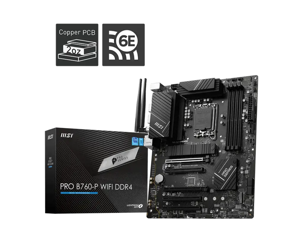 MSI PRO B760-P WIFI DDR4, "Intel", LGA 1700, "Intel® Celeron®", "Intel® Pentium® Gold", LGA 1700, DDR4-SDRAM, 128 GB