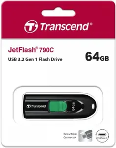 TRANSCEND 64GB USB3.2 rašiklinis diskas C tipo be dangtelio, juodas