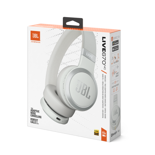 JBL belaidės ausinės "Live 670NC", baltos spalvos