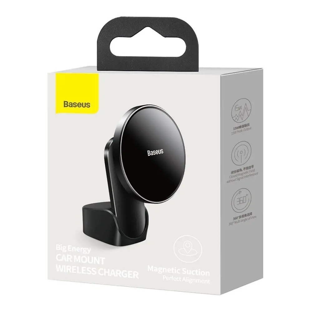 Baseus Big Energy car mount with wireless charger 15W for Iphone 12 (Black)