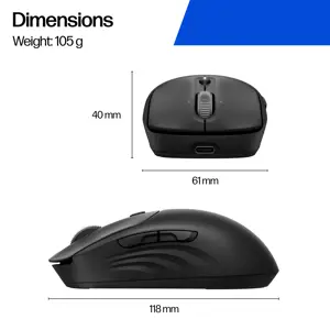 HP 705 Super Capacitor Wireless Mouse - Multi-Device, Programmable, 4-way scrolling, Ultra-Fast Rechargeable, Multi Surface, 6000 dpi - Black