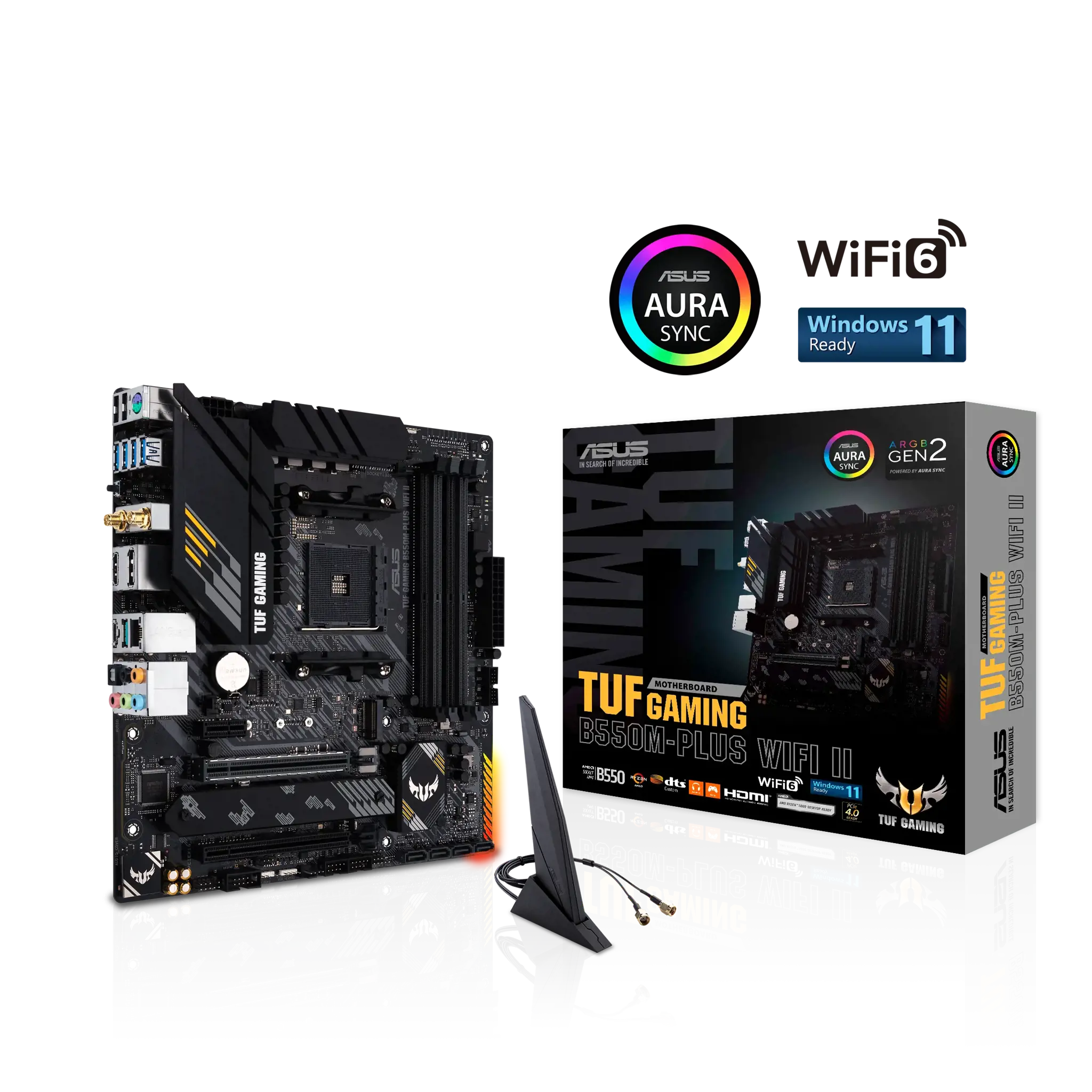 ASUS TUF GAMING B550M-PLUS WIFI II, AMD, "Socket AM4", "AMD Ryzen™ 3", "AMD Ryzen™ 5", "AMD Ryzen™ 7", 3 kartos "AMD Ryzen™ 9", 5 kartos "AMD Ryzen 9", "Socket AM4", DDR4-SDRAM, 128 GB