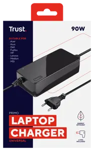 "Trust Primo" universalus 90 W nešiojamojo kompiuterio įkroviklis, Nešiojamasis kompiuteris, Vidinis, 100 - 240 V, 50/60 Hz, 90 W, 19 V