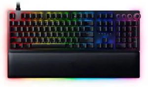 "Razer Huntsman V2" optinė žaidimų klaviatūra su RGB LED apšvietimu, QWERTY JAV tarptautinė, laidinė, juoda, "Clicky Purple" jungiklis, skaitmeninė klaviatūra