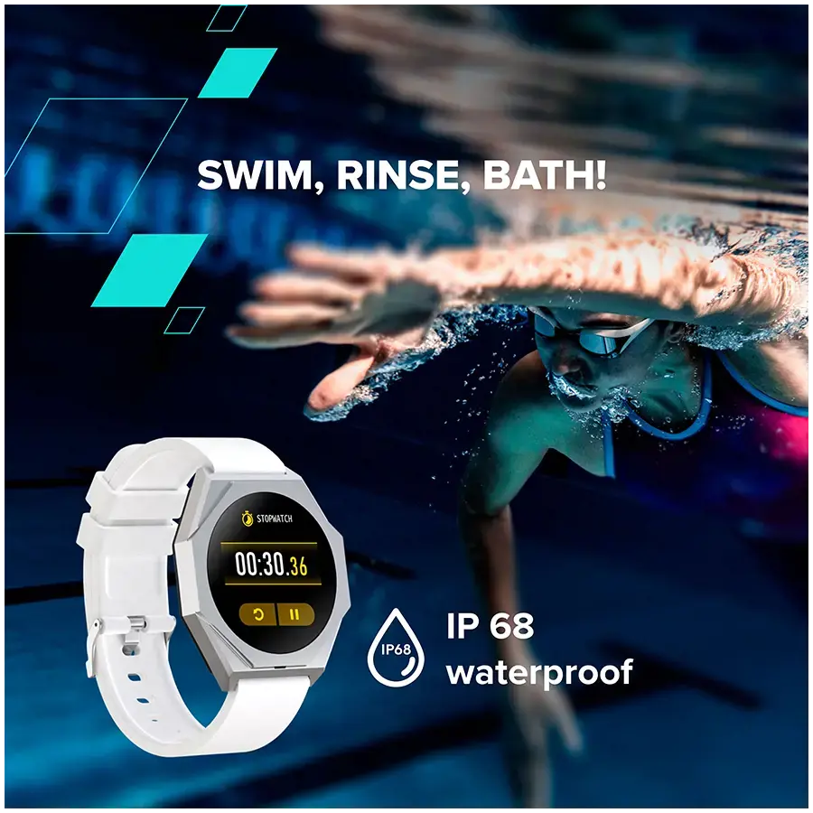 CANYON Otto SW-86, išmanusis laikrodis Realtek 8762DK LCD 1.3'' LTPS 360X360px, G+F 1+gesture 192KB ličio jonų polimero baterija 3.7v 280mAh, sidabrinis aliuminio lydinio korpuso vidurinis rėmas + plastikinis apatinis korpusas + baltas silikoninis dirželis + sidabrinė dirželio sagtis šeimininkas: 45.4*42.4*9.6mm S