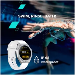 CANYON Otto SW-86, išmanusis laikrodis Realtek 8762DK LCD 1.3'' LTPS 360X360px, G+F 1+gesture 192KB ličio jonų polimero baterija 3.7v 280mAh, sidabrinis aliuminio lydinio korpuso vidurinis rėmas + plastikinis apatinis korpusas + baltas silikoninis dirželis + sidabrinė dirželio sagtis šeimininkas: 45.4*42.4*9.6mm S