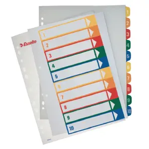 Plastikiniai spalvoti skiriamieji lapai ESSELTE, 1-10, A4, MAXI