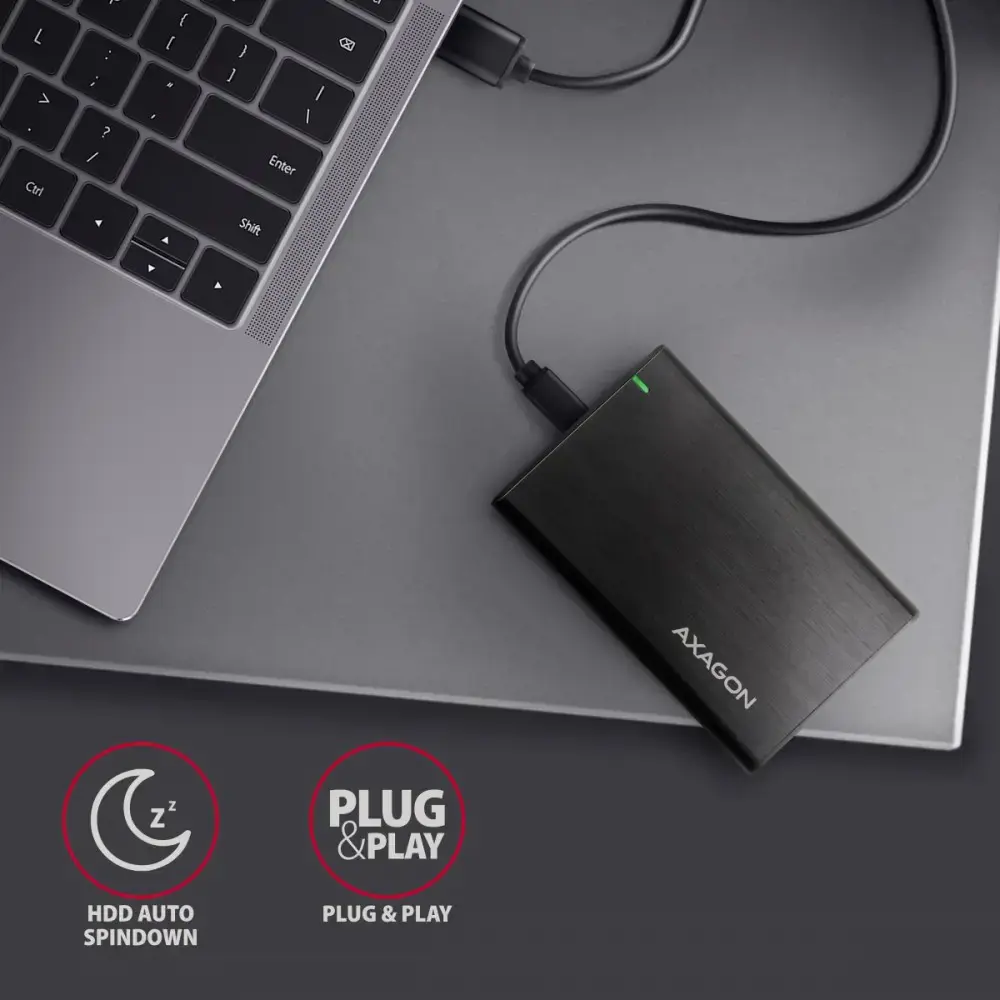 AXAGON EE25-A6C USB-C 3.2 Gen 1 - SATA 6G 2,5" išorinis SCREWLESS ALU RAW langelis BLACK