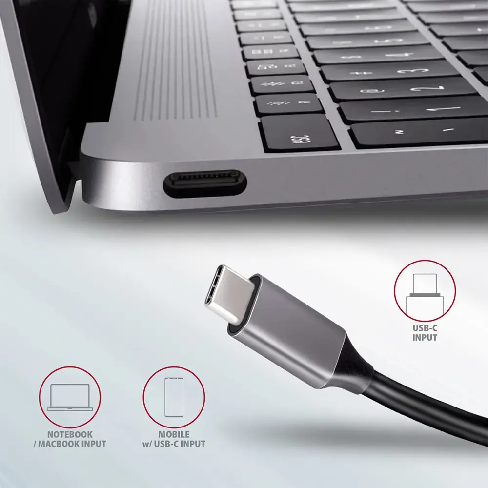 Daugiaportis USB 3.2 Gen 1 šakotuvas. HDMI, kortelių skaitytuvas ir "Power Delivery". 20 cm ilgio USB-C kabelis.