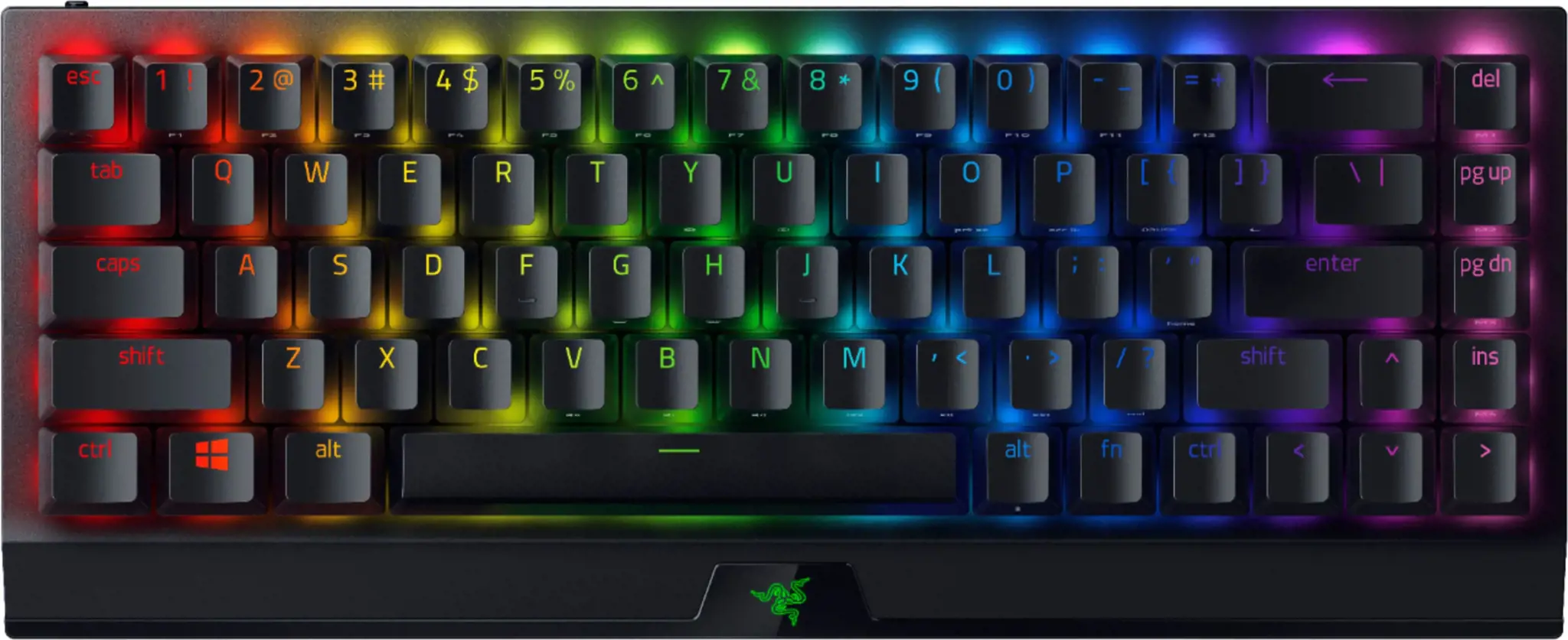 "Razer BlackWidow V3 Mini HyperSpeed" mechaninė žaidimų klaviatūra, RGB LED apšvietimas, QWERTY, tarptautinė, belaidė, juoda, žalias jungiklis