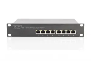 DIGITUS 10 colių 8 prievadų Gigabit Ethernet PoE komutatorius 8 x 10/100/1000Mbps RJ45 PoE 96W su 10 colių laikikliais