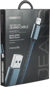 "Omega" laidas microUSB Jeans 1 m, mėlynas (44200)