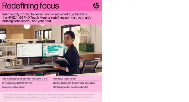 "HP E24t G5" 23,8 colių jutiklinis FHD monitorius 1920x1080 16:09 HDMI DP 3y (LT)