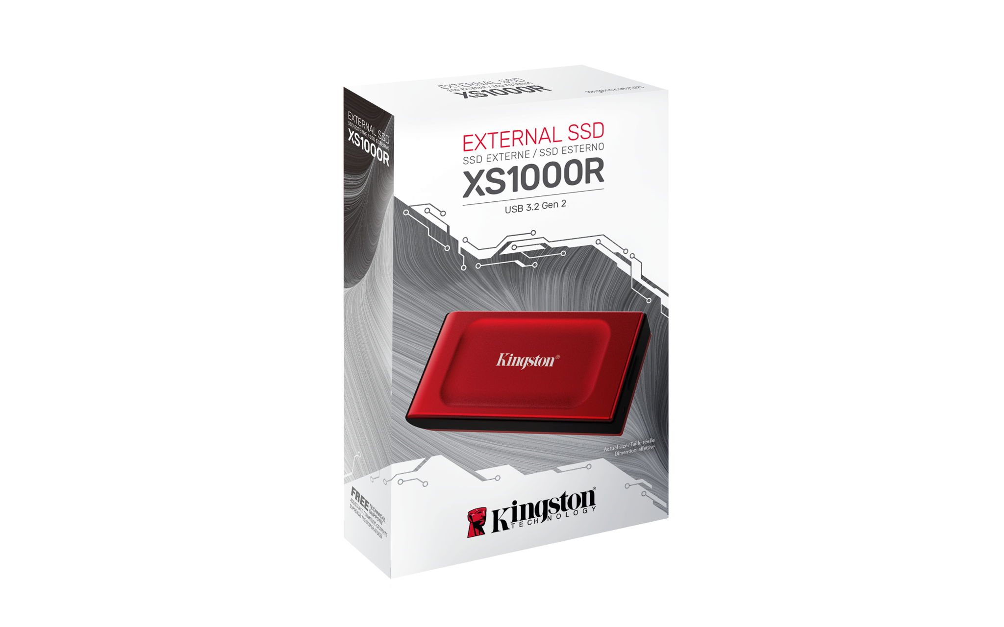 Kingston Technology 2TB XS1000 Red External USB 3.2 Gen 2 Portable Solid State Drive, 2 TB, USB Type-C, 3.2 Gen 2 (3.1 Gen 2), 1050 MB/s, Red