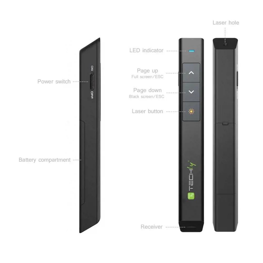 TECHLY 103472 Techly Belaidis prezentacijos įrenginys su lazerine rodykle, juodas