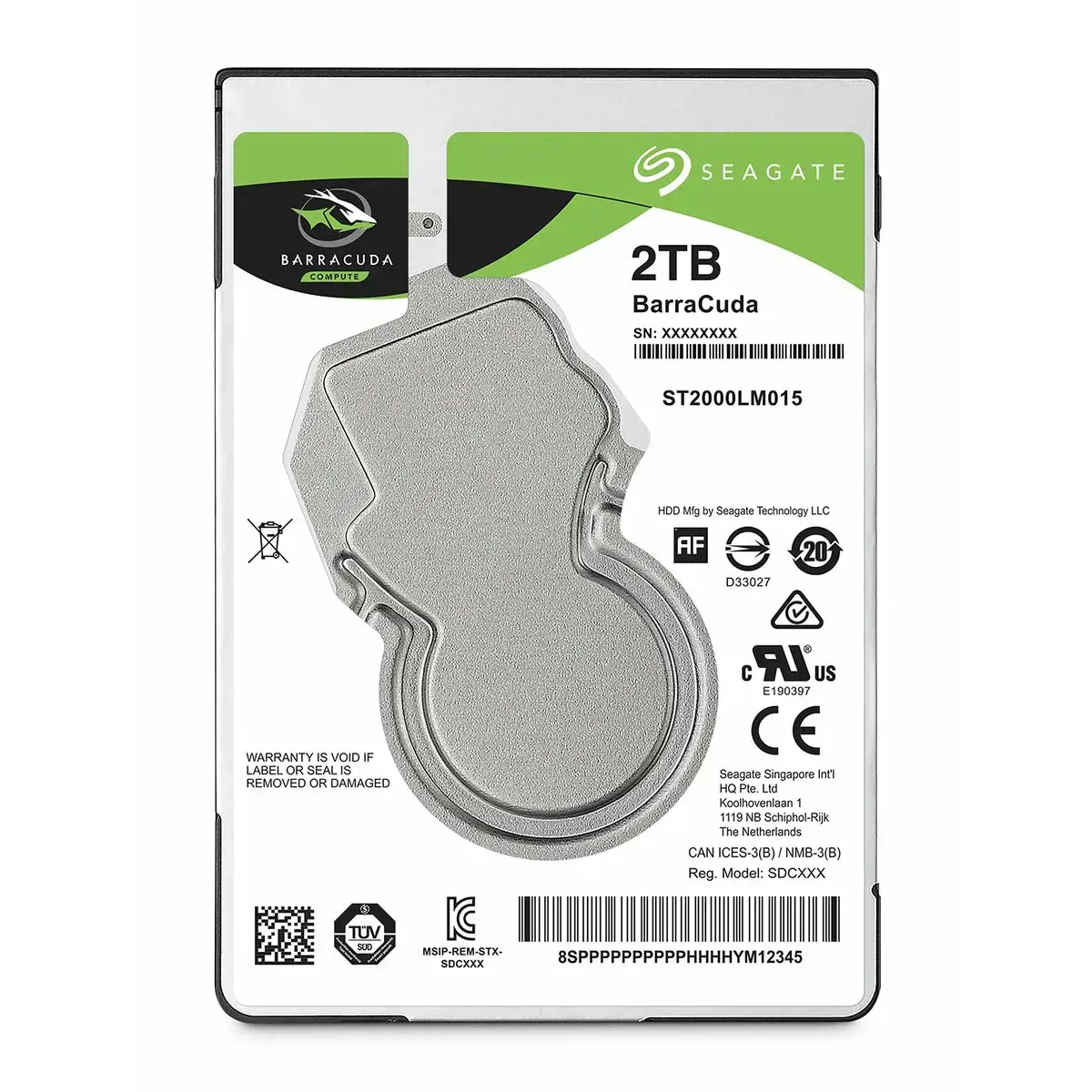 "SEAGATE Barracuda" 2 TB standusis diskas SATA 6 Gb/s 5400 aps./min 2,5 colio 7 mm aukščio 128 MB spartinančiosios atminties BLK
