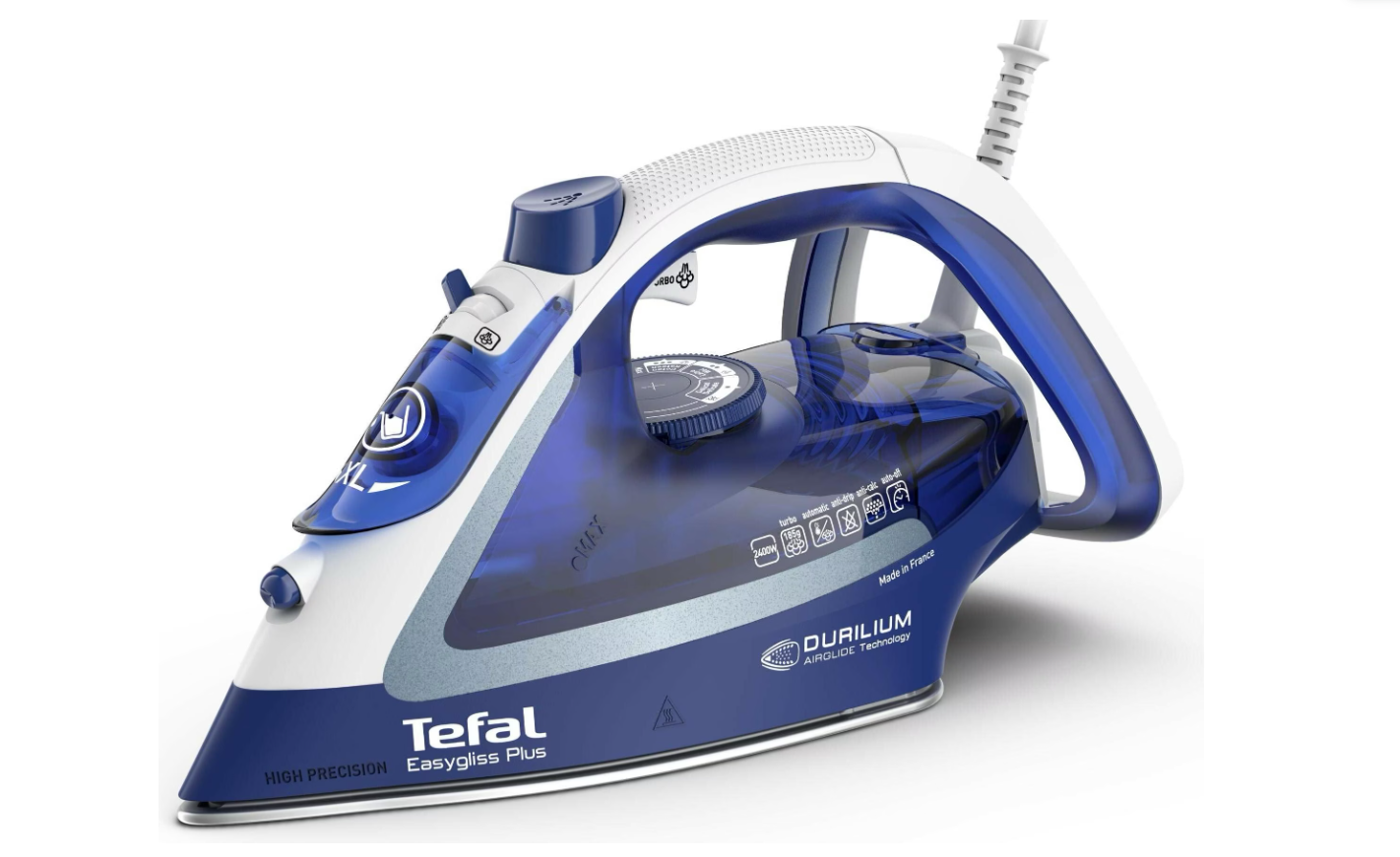 TEFAL | FV5735E0 Easygliss Plus | Steam Iron | 2500 W | Water tank capacity 270 ml | Continuous steam 45 g/min | Steam boost performance 220 g/min | Blue/White