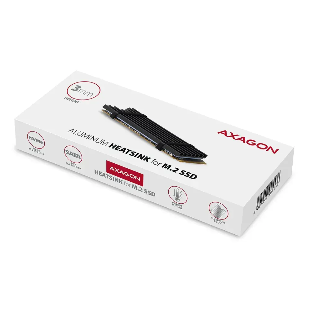 "AXAGON CLR-M2L3" pasyvusis - M.2 SSD, 80 mm SSD, ALU korpusas, silikoninės šiluminės pagalvėlės, aukštis 3 mm