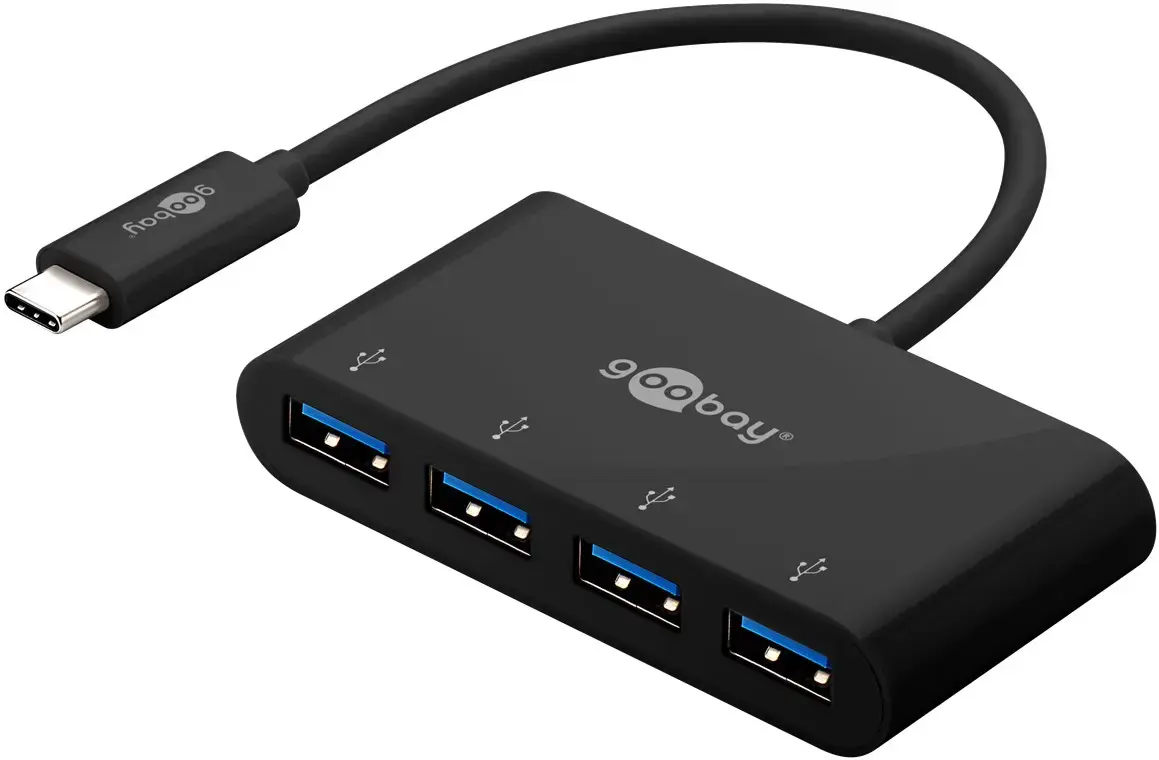 "Goobay" 4 prievadų USB-C daugiaportis adapteris 61073 Juodas, USB-A, C tipo
