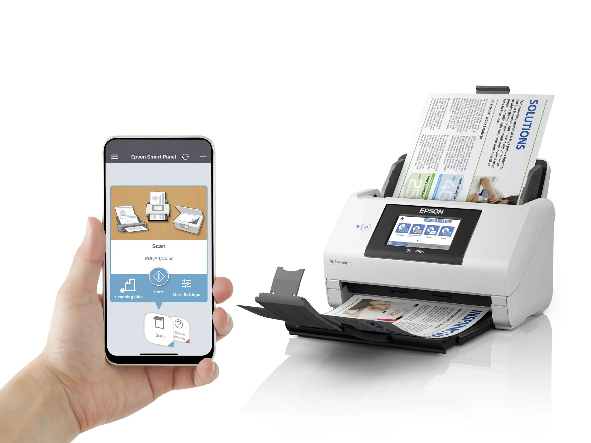 "Epson WorkForce DS-790WN", 215,9 x 6096 mm, 600 x 600 DPI, 30 bitų, 24 bitų, 10 bitų, 8 bitų